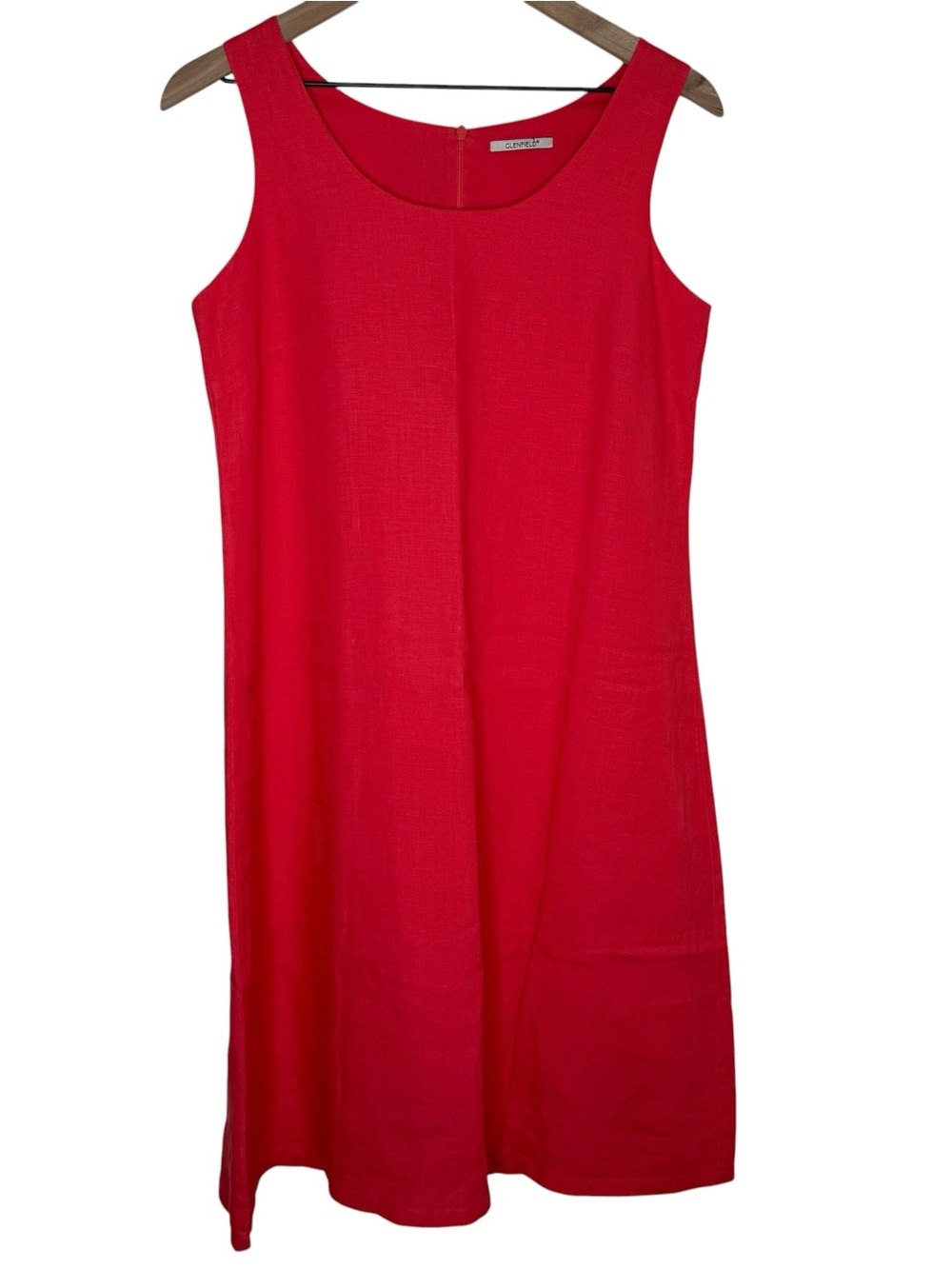 GLENFIELD 100% Linen Coral Sleeveless Shift Dress Cotton Lined EU 44 Summer